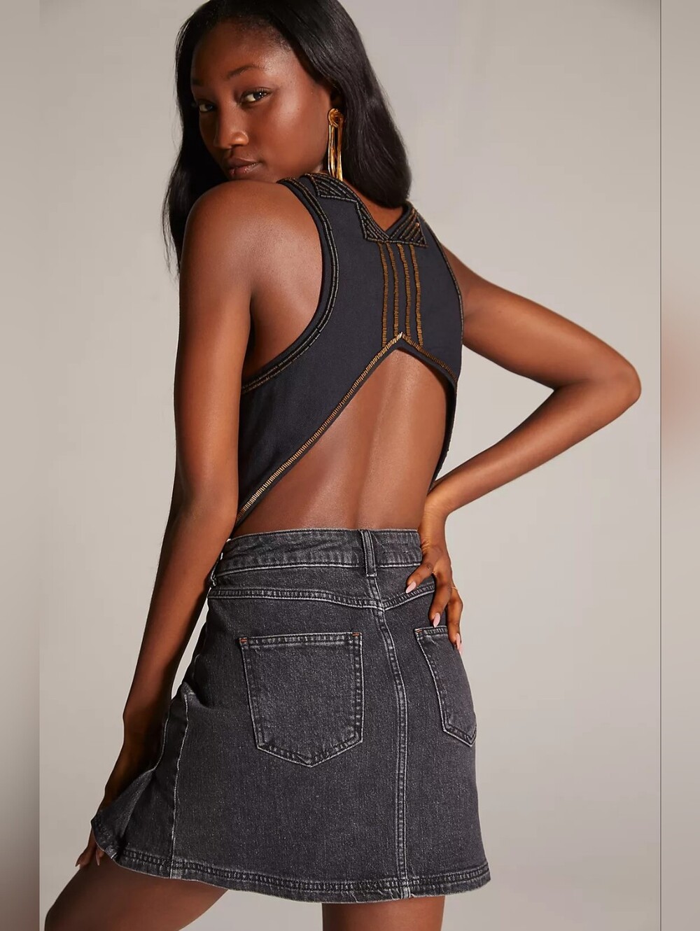 Anthropologie Pilcro Denim Mini Skirt Black Side Pleat Size 6 Y2K Boho Summer - Picture 2 of 10